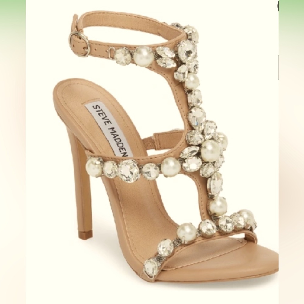 Steve Madden Suzanna Strappy Crystal Sandal Size 7.5 Blush Pearlescent NIB